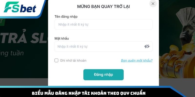 Biểu mẫu đăng nhập tài khoản theo quy chuẩn