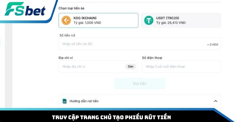 Truy cập trang chủ tạo phiếu rút tiền